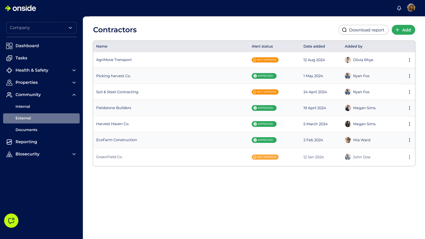 Contractor Management First Screen